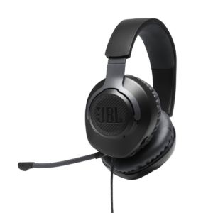 JBL Quantum 100 wired over-ear gaming headset with flip-up mic in black