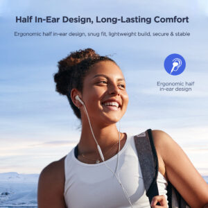 White Joyroom JR-EC05 half-in-ear wired earbuds with USB-C connector and inline microphone