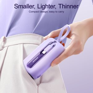 Compact pink Joyroom JR-L012 mini power bank with built-in cable loop