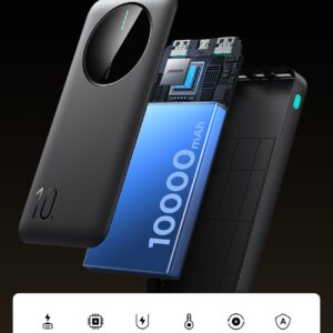 Joyroom JR-PBF12 10000mAh power bank product graphic showing battery and safety protection features
