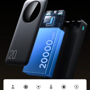 Official Joyroom JR-PBF14 power bank product artwork illustrating charging protection features