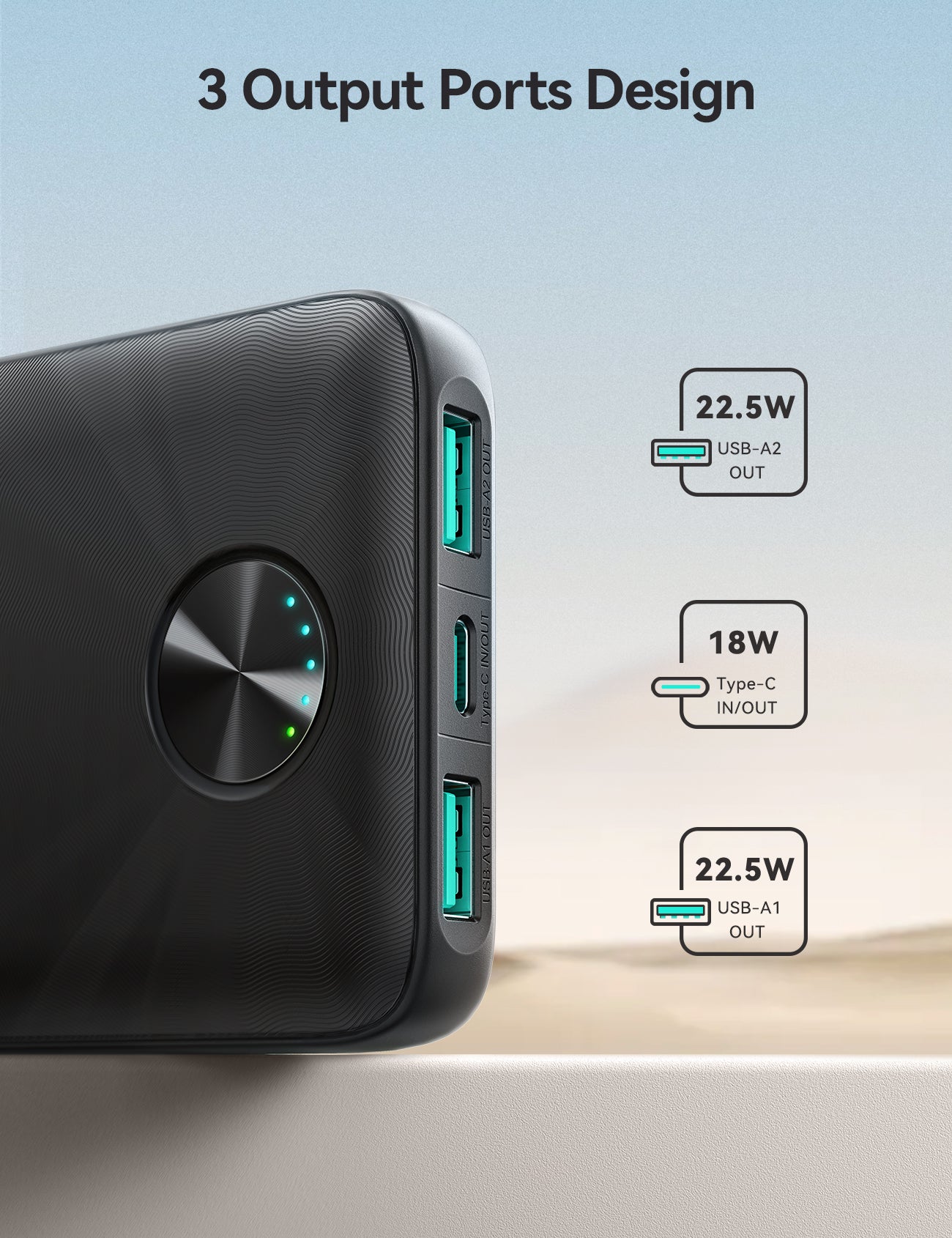 Joyroom JR-PBF15 power bank ports and output ratings shown in official product artwork