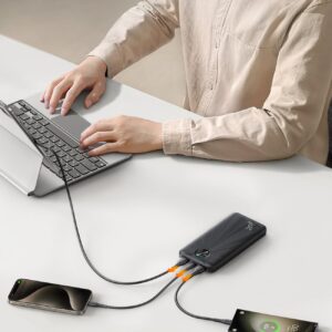 Joyroom JR-PBF15 10000mAh power bank showing USB-A and USB-C ports