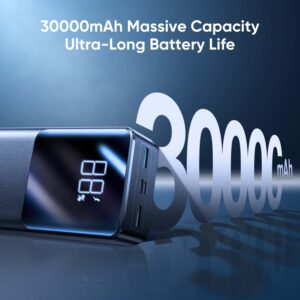 Joyroom JR-QP193 30000mAh power bank product feature image showing battery capacity and digital display