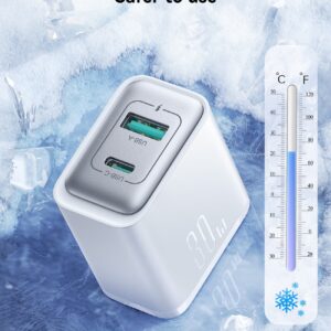 Joyroom JR-TCF15 white 30W charger showing USB-C and USB-A ports