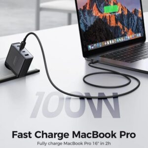 Detail view of the Joyroom JR-TCG04 100W black four-port GaN charger