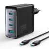 Joyroom JR-TCG04 black 100W GaN charger with three USB-C ports and one USB-A port