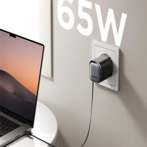 Detail view of Joyroom JR-TCL02 65W GaN charger and retractable charging cable