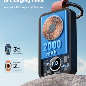 Joyroom compact wireless watch power bank with 2000mAh capacity and digital battery display
