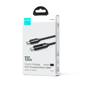 JOYROOM S-CC100A16 retail package showing the 100W digital display fast charging Type-C to Type-C cable, 1.2 metres.