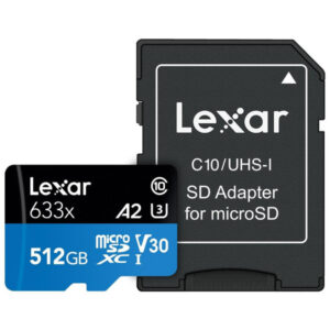 Lexar High Performance 633x 512GB microSDXC UHS-I card with full-size SD adapter