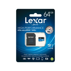Lexar High Performance 633x 64GB microSDXC UHS-I card and SD adapter