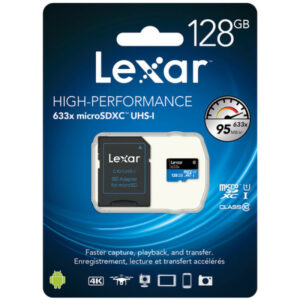 Lexar High-Performance 633x 128GB microSDXC UHS-I card with SD adapter