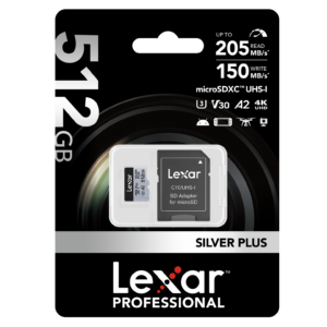 Lexar Professional Silver Plus 512GB microSDXC UHS-I card with SD adapter