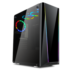 Redragon Tailgate GC-702 black mid-tower gaming PC case with tempered glass panels and RGB lighting