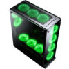 Redragon Ironhide GC-801 black mid-tower gaming case with tempered glass panels and green RGB fans