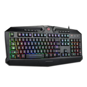 Angled view of the Redragon K503 full-size RGB gaming keyboard showing the key layout, number pad and multicolor illumination