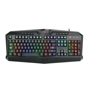 Redragon K503 full-size black wired gaming keyboard with multicolor RGB backlighting and dedicated top control keys