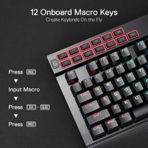 Redragon K550 RGB keyboard showing its dedicated macro keys