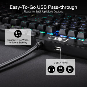 Redragon K550 RGB keyboard showing the USB pass-through port and cable connection