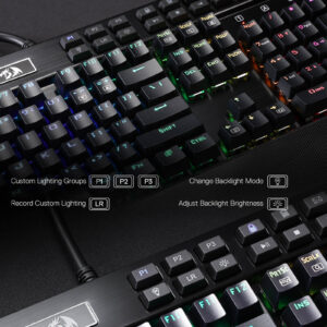 Redragon K550 keyboard showing RGB lighting controls and keyboard function keys