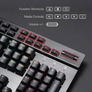 Redragon K550 keyboard showing dedicated media controls and volume wheel