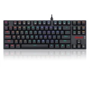 Redragon K607-RGB low-profile 87-key wired gaming keyboard with RGB backlighting, front view