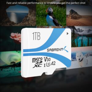 Sabrent Rocket V30 A2 1TB microSD card shown with photography imagery