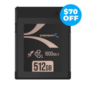 Sabrent Rocket CFX PRO 512GB CFexpress Type B card showing 512GB capacity and 1800MB/s label, official image
