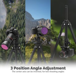 Sabrent TP-AL56 tripod showing three-position angle adjustment for camera shooting