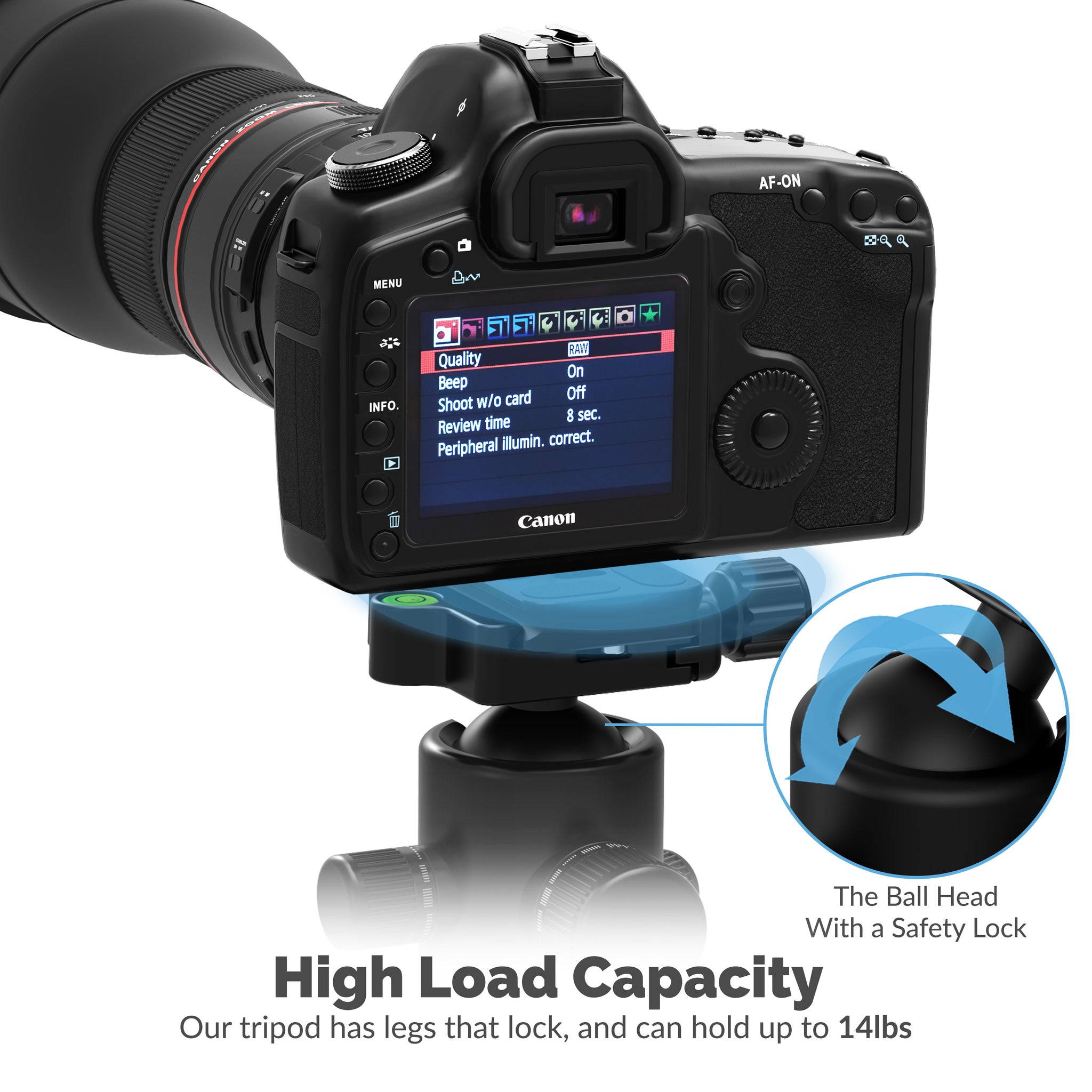 Sabrent TP-CF69 tripod ball head and camera mounting detail