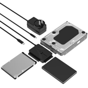 Sabrent USB-DS12 USB-C to SATA and IDE drive adapter with power supply and compatible drives