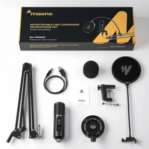 Maono AU-PM422 Monitorable USB Condenser Microphone Set Boom Arm Bundle