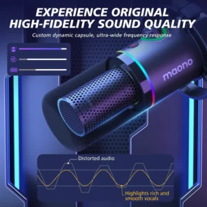 Maono PD200XS USB/XLR Podcast with Boom Arm Bundle RGB Dynamic Microphone