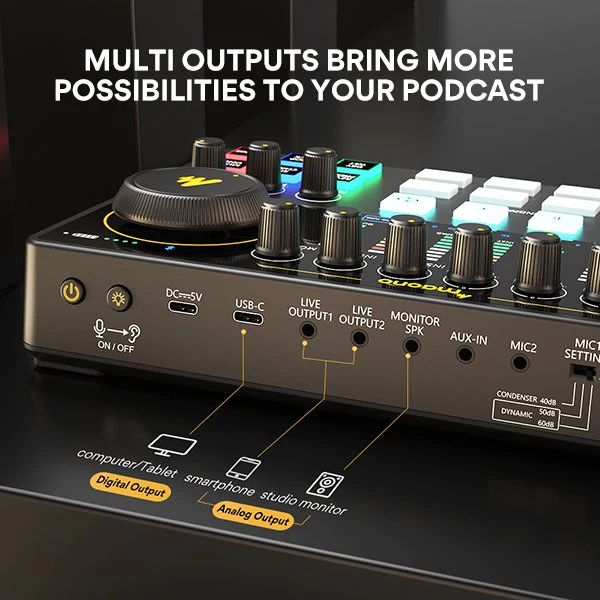 Maono Caster AME2 Audio Interface and Podcast Equipment Podcasting Console