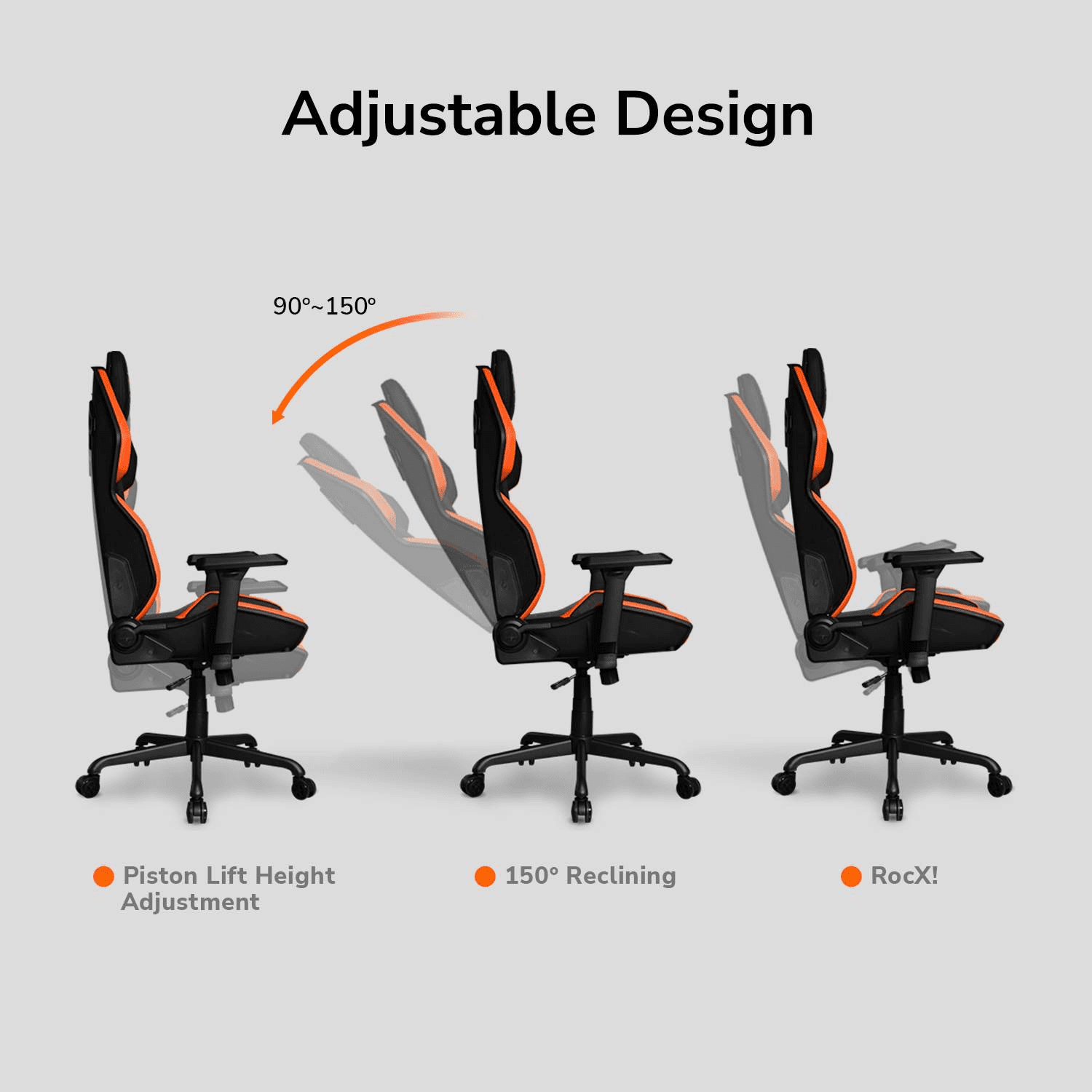 Cougar Hotrod Black in Orange Gaming Chair Versatile Adjustability