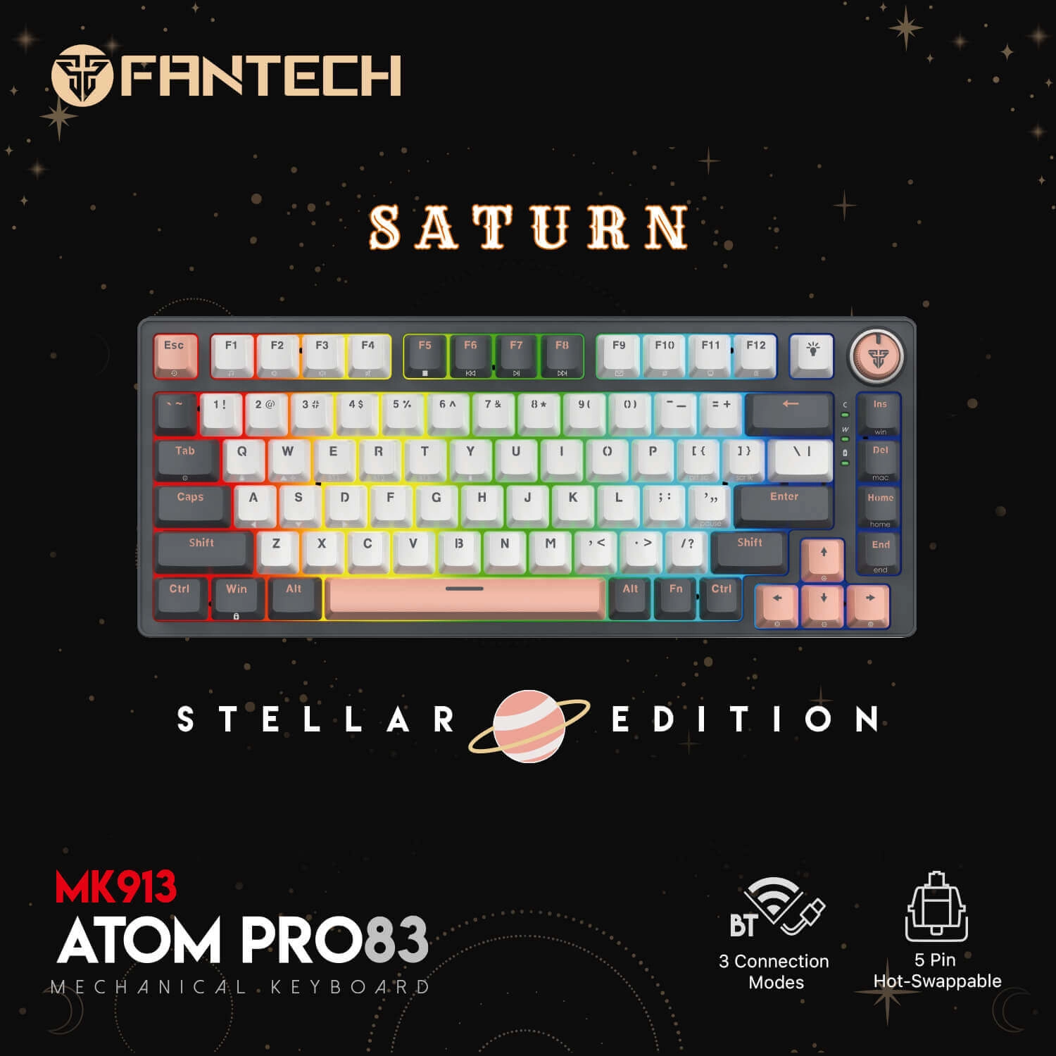 Fantech Atom MK913 PRO83 Red Switches Grey Wireless Mechanical Keyboard