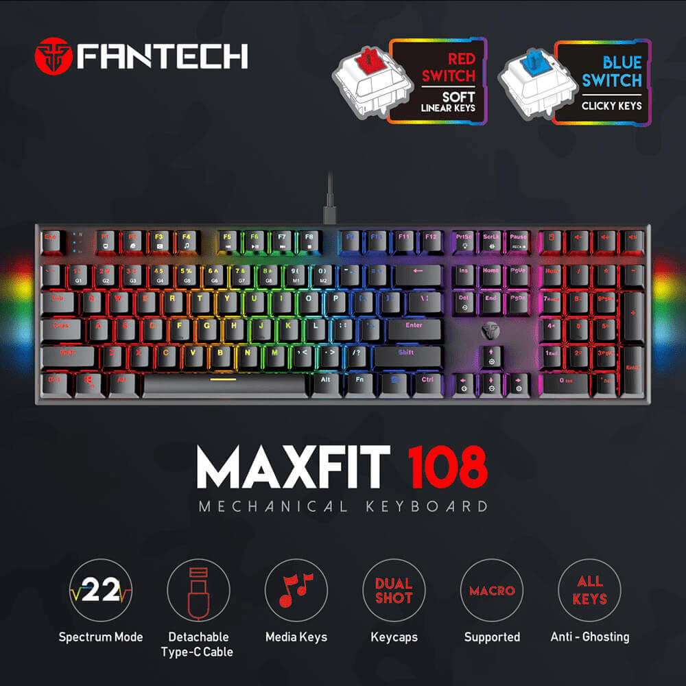 Fantech Maxfit 108 MK855 RGB Red Switches Wired Mechanical Keyboard