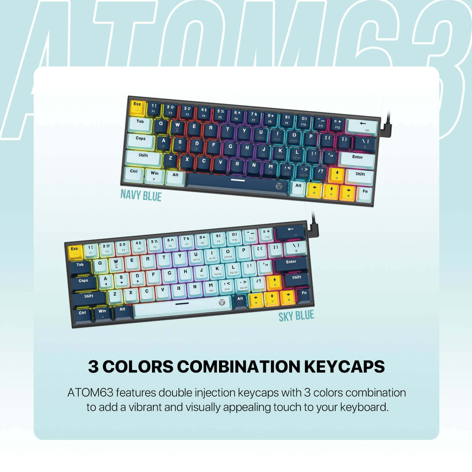 Fantech Atom 63 MK874 V2 Mizu Edition Blue Switches Navy Wired Mechanical Keyboard