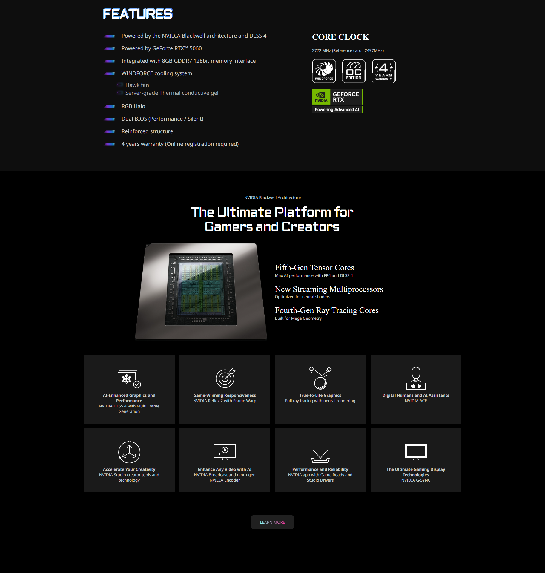 Aorus Geforce RTX 5060 Elite 8Gb GDDR7 Windforce OC Graphic Card