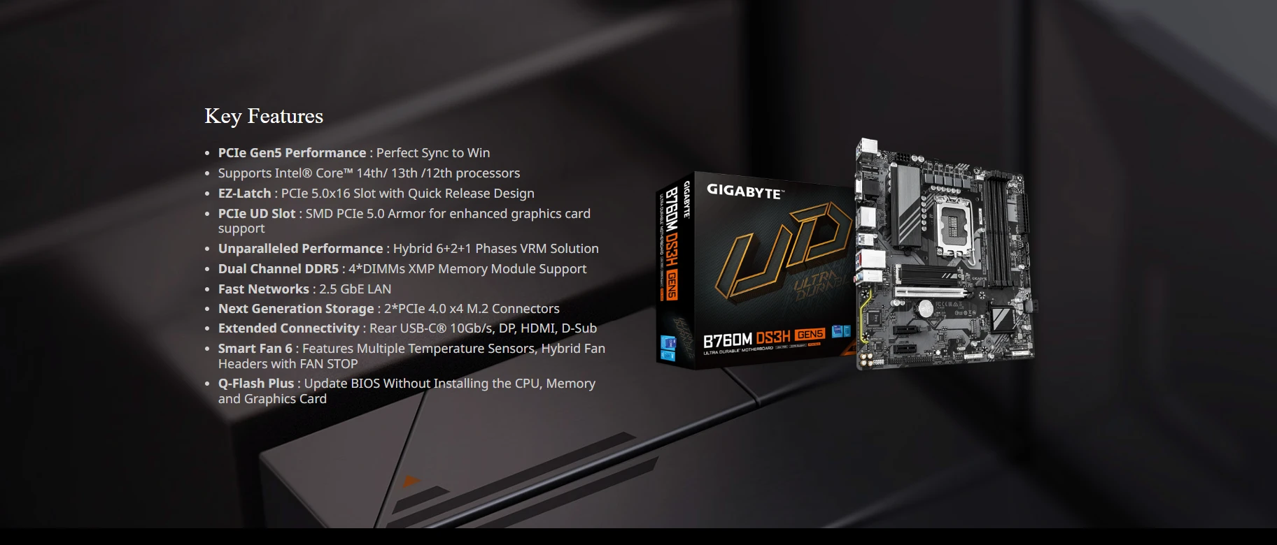 Gigabyte B760M DS3H Gen5 UD LGA1700 Motherboard