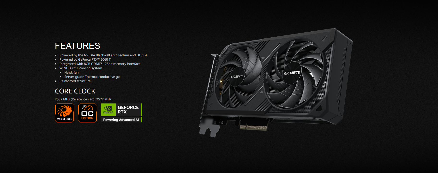 Gigabyte Geforce RTX 5060 Ti Windforce OC 8Gb Graphic Card