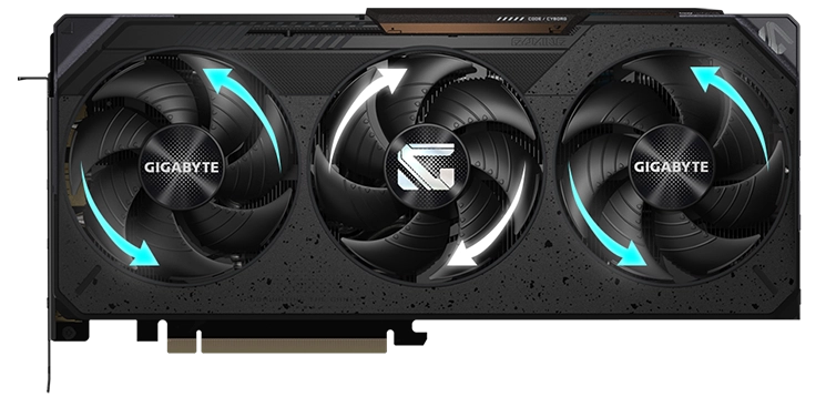 Alternate spinning fan design of the Gigabyte Windforce cooler.