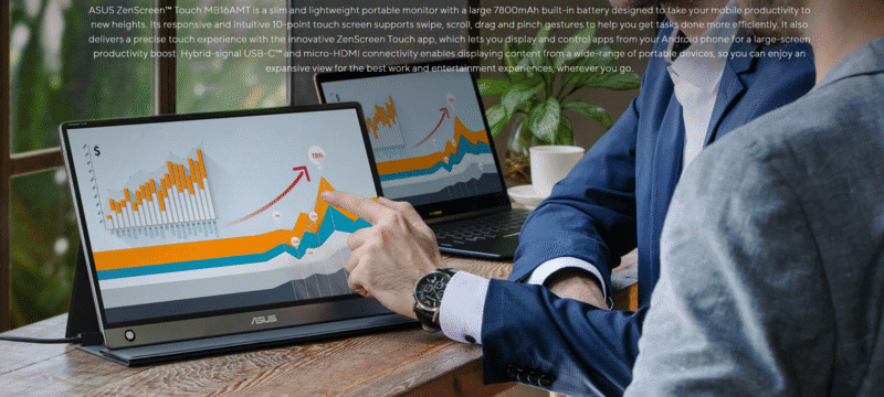 Asus ZenScreen Touch MB16AMT 15.6 Inch 60Hz 5Ms FHD IPS 10 point Touch with Built in Battery USB C Portable Monitor