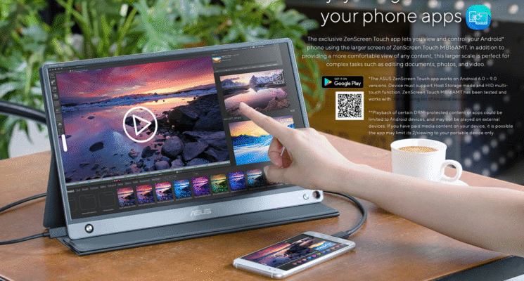 Asus ZenScreen Touch MB16AMT 15.6 Inch 60Hz 5Ms FHD IPS 10 point Touch with Built in Battery USB C Portable Monitor