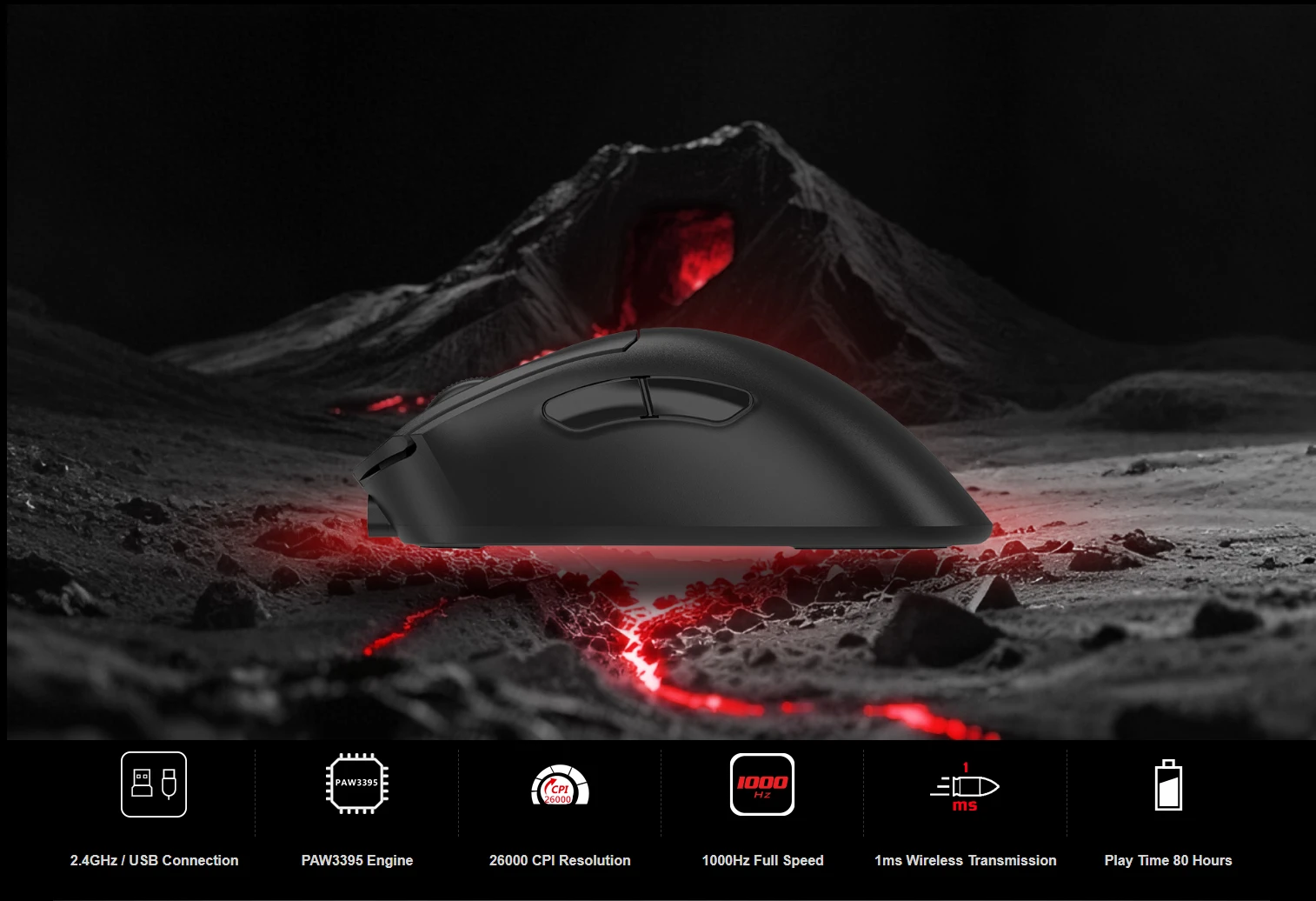 Bloody R73 Pro PAW3395 gaming mouse with 26000 CPI, 1000Hz, and wireless design