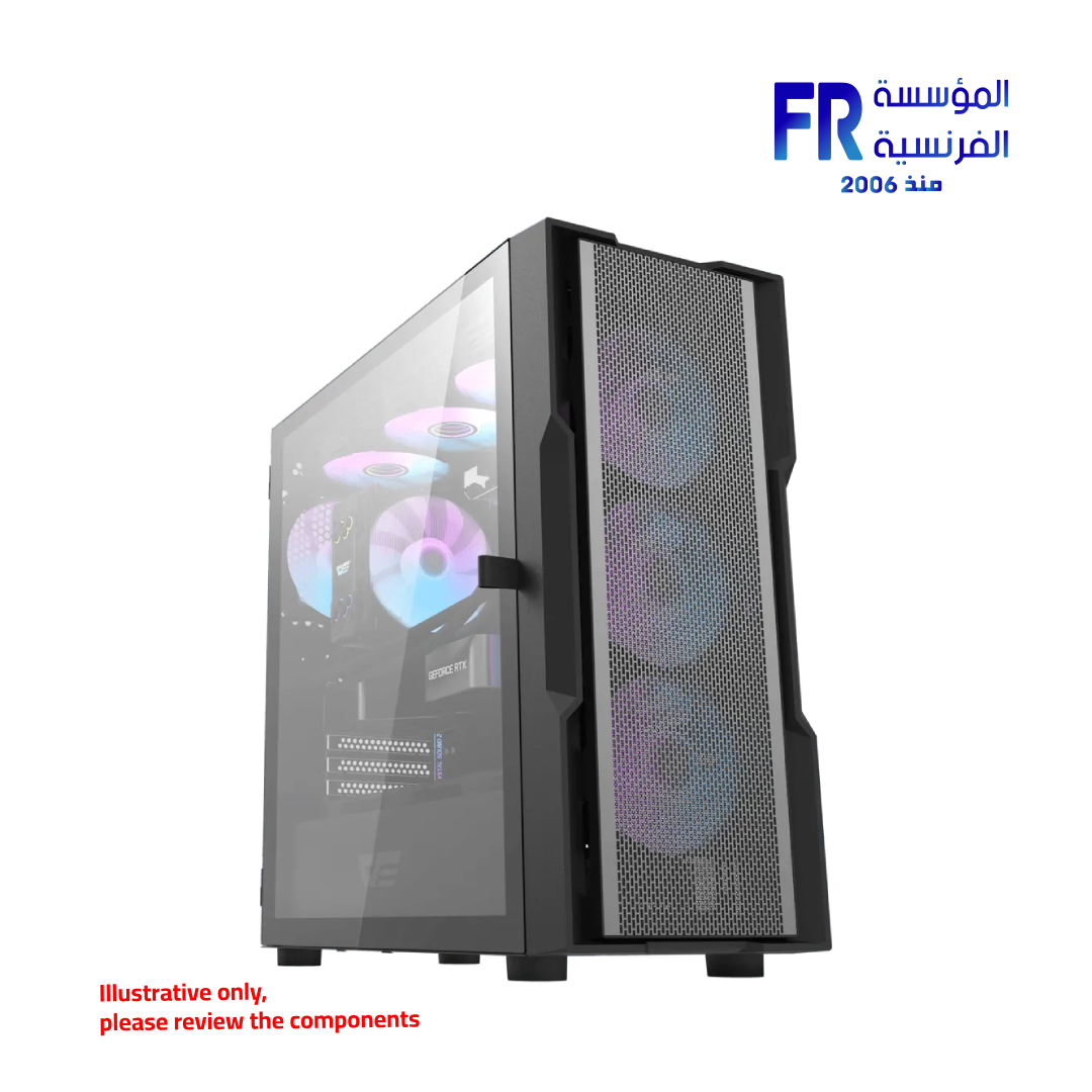 DarkFlash DK431 Mesh TG With 4 CL6 ARGB Fans With GP750 750W 80 Plus Bronze PSU Black Full Tower Gaming Case