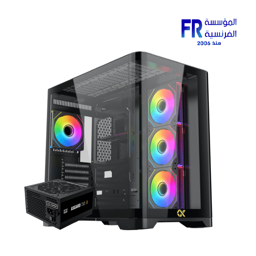 Xigmatek Crystal Storm 4 fan PWM Argb Curved TG + Asgard 750W 80+ Bronze Mid Tower Case