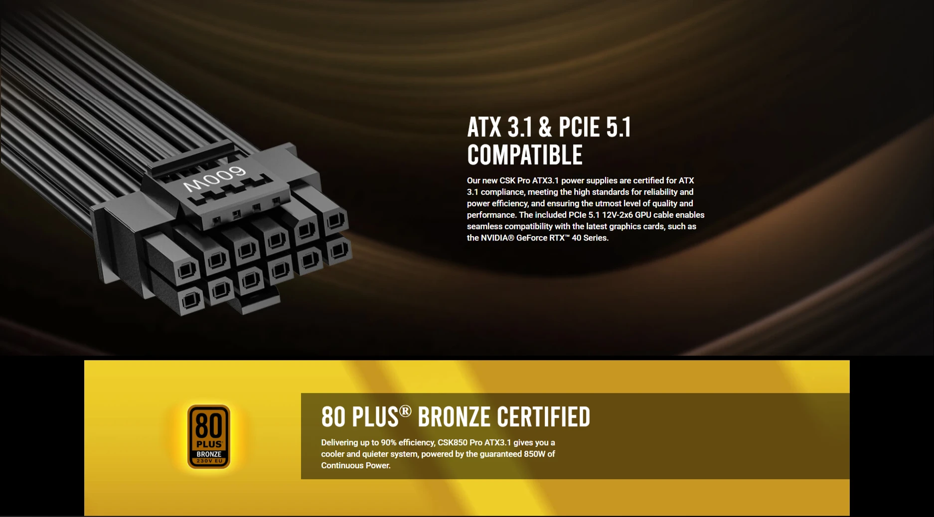 Antec CSK Pro 850W ATX3.1 and PCIe 5.1 12V-2x6 GPU cable for RTX 40 Series compatibility