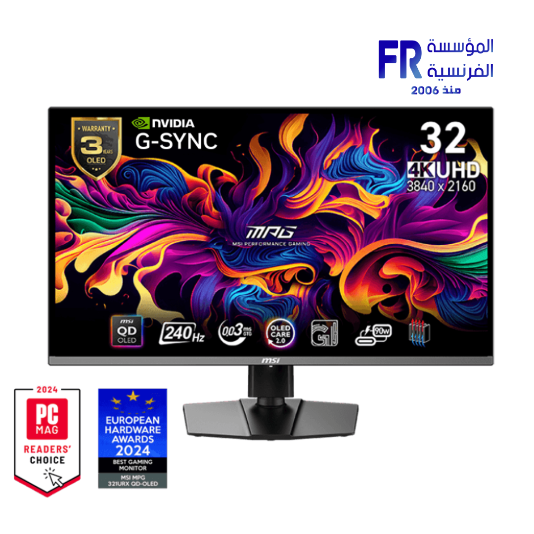 MSI MPG 321URX 31.5 Inch 240Hz 0.03ms UHD QD-OLED Flat G-Sync Compatible DisplayHDR True Black 400 90W PD Black Monitor